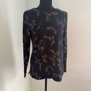 Croft & Barrow Floral Long Sleeve Top - Navy and Yellow Medium